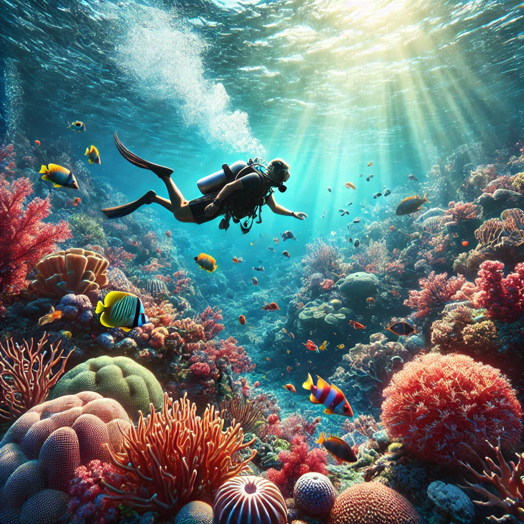 Illustration of a person diving on a coral reef in Costa Rica