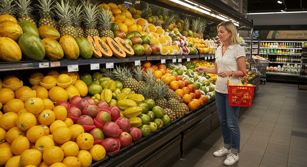 Woman comparing grocery prices in Costa Rica